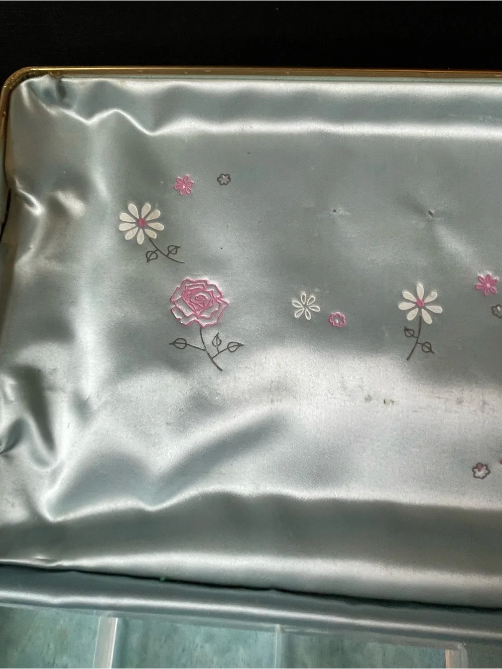 Vintage Farrington Jewelry Box Floral Made in USA 1950s Texol Hard Case Lt. Blue